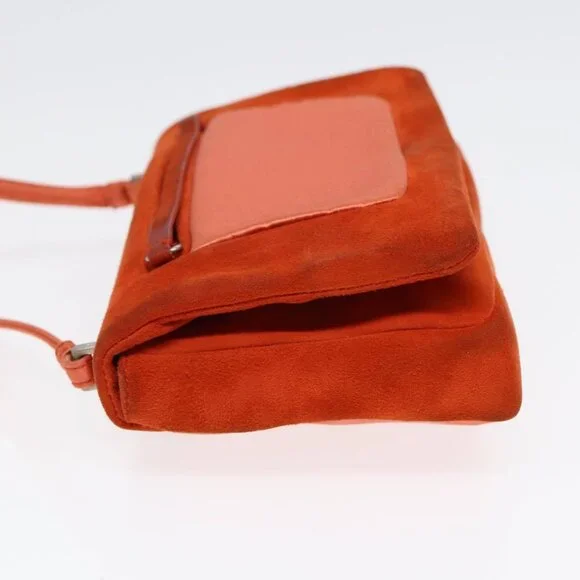 PRADA Shoulder Bag Suede Orange Silver Auth